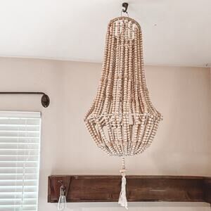 Anthropologie Wooden Ball Beaded Chandelier in Natural Wood